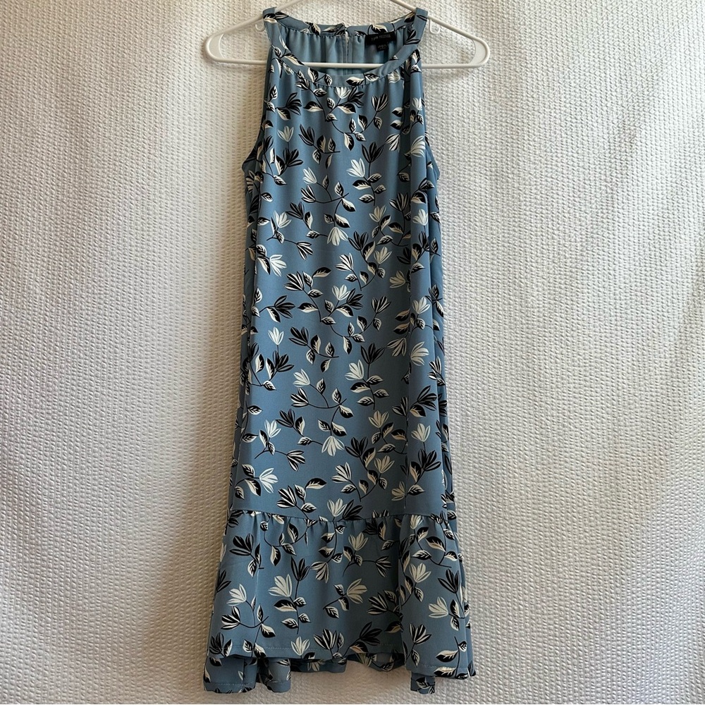 J. Jill Wearever Blue Floral Sleeveless Flounce Hem Dress Women’s Petite Small